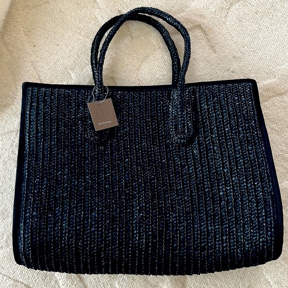 Merona Bags Nwt Merona Large Black Woven Straw Beach Bag Tote